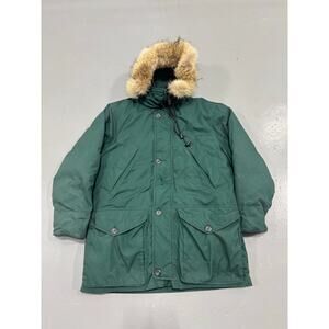 Vintage Eddie Bauer Superior Polar Parka Men's M Green Goose Down Coyote Fur